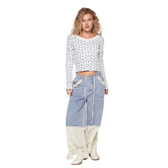 POL Light Wash Denim Patchwork Wide Leg Pants Small New - Picture 1 of 15